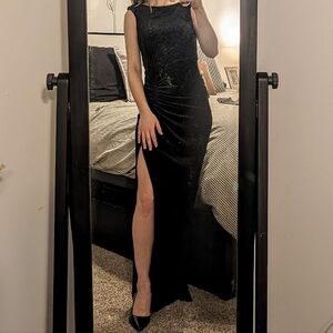 Azazie Elegant Black Velvet Gown